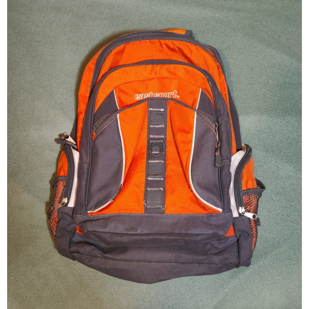 Eastsport Orange Grey Backpack Bookbag School Travel Laptop Multi Pocket Used